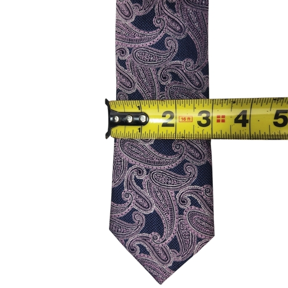 Silk Tie Pronto Uomo - Navy and Purple Paisley 3" Narrow Men's - Picture 6 of 6